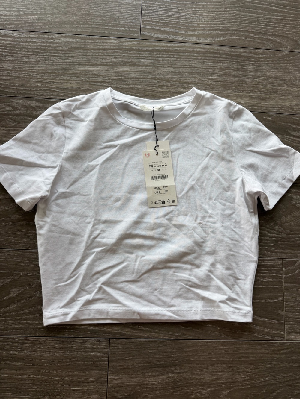 Zara White Cropped Crew Neck Tee